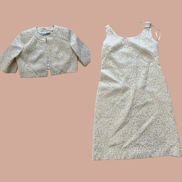 Jessica Howard Dress / Blazer Suit Ivory gold Textured‎ Sz 8 - Picture 1 of 12